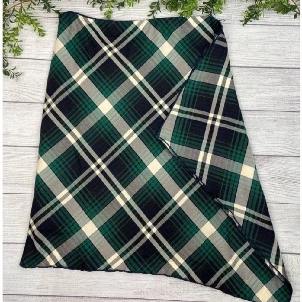ESCADA Ladies Green Navy and White Plaid A-Line Skirt LG
